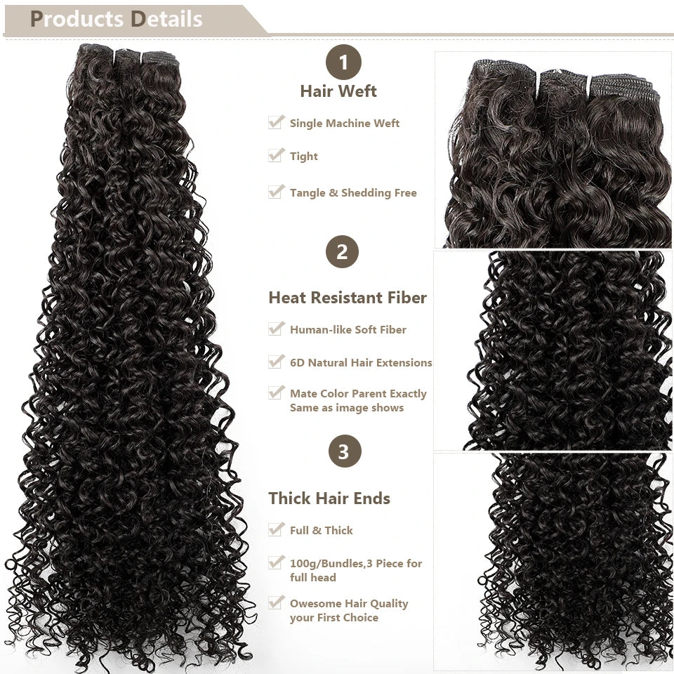 26" Heat-Resistant Brown Jerry Curly Synthetic Hair Extensions - Soft, Natural, and Easy to Style Weave Bundle