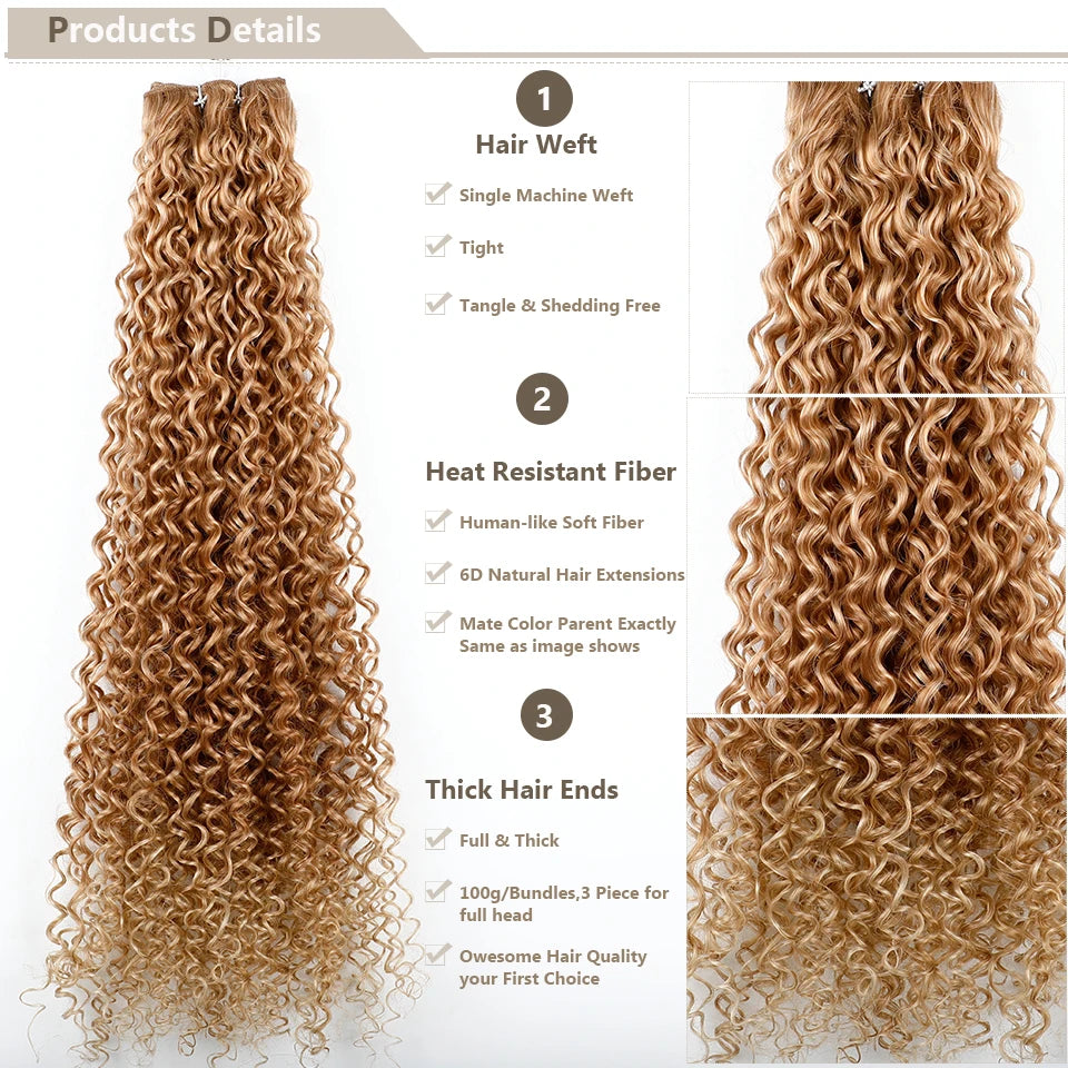 26" Heat-Resistant Brown Jerry Curly Synthetic Hair Extensions - Soft, Natural, and Easy to Style Weave Bundle