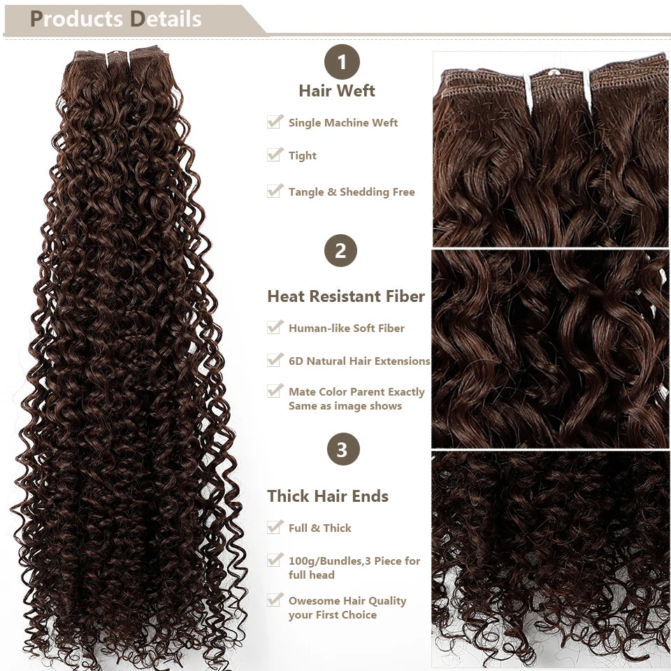 26" Heat-Resistant Brown Jerry Curly Synthetic Hair Extensions - Soft, Natural, and Easy to Style Weave Bundle