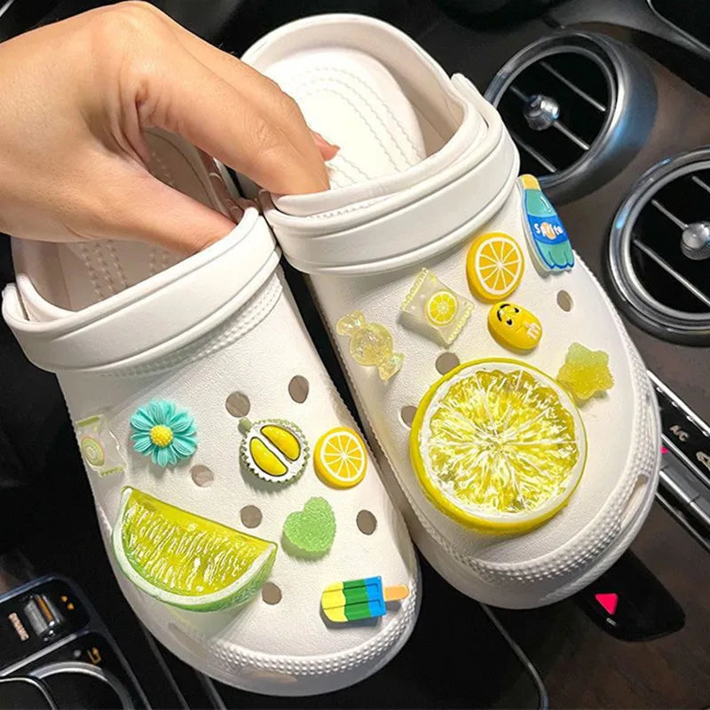 Cute 2024 Lemon-Themed Shoe Charms for JIBS Clogs - Fun DIY Accessories for Kids and Adults