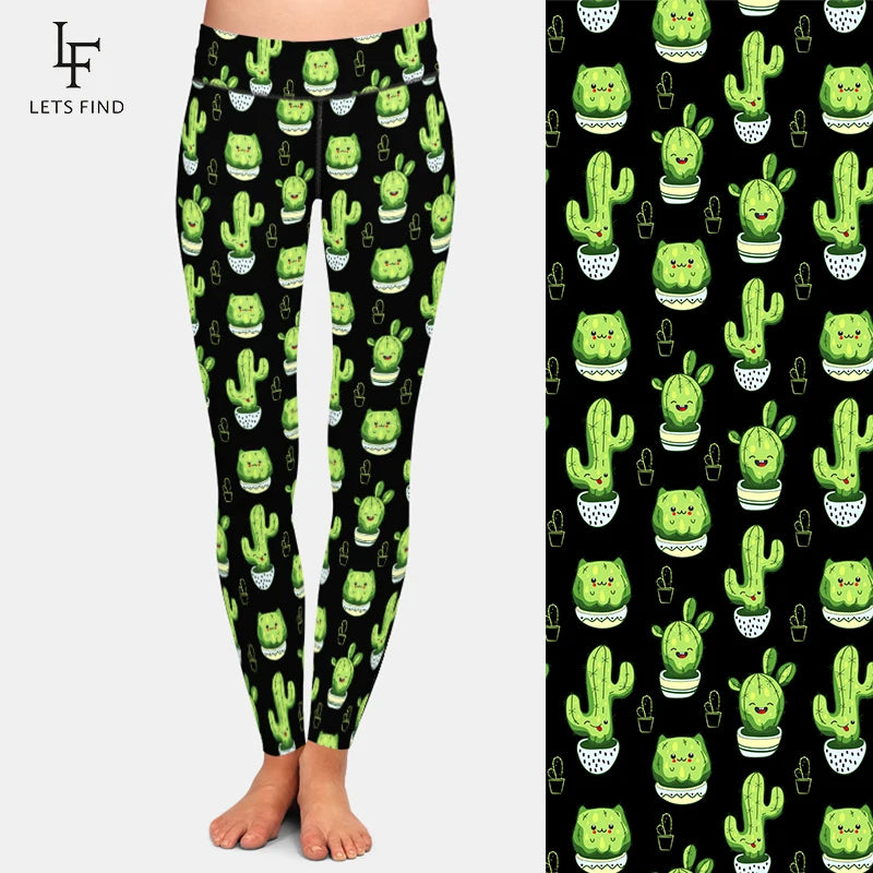 LETSFIND Cartoon Cactus High Waist Leggings for Women - Stylish and Comfortable Fitness Wear