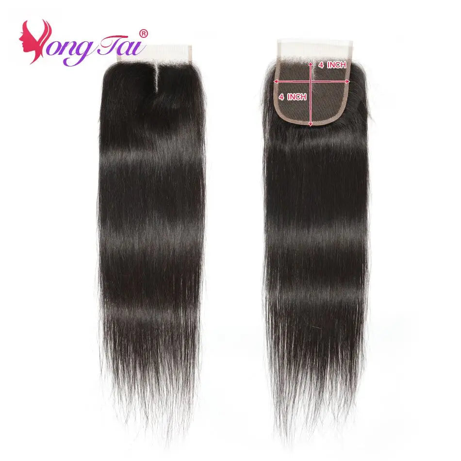 YuYongtai Premium Bone Straight Brazilian Hair Bundles with Closure - Double Weft Non-Remy Extensions