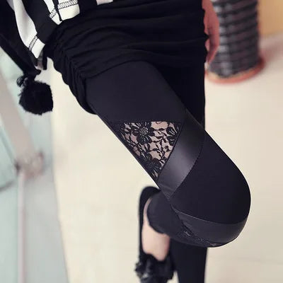 Chic PU Lace Leggings for All Seasons - Stylish & Comfortable Women's Workout and Casual Pants