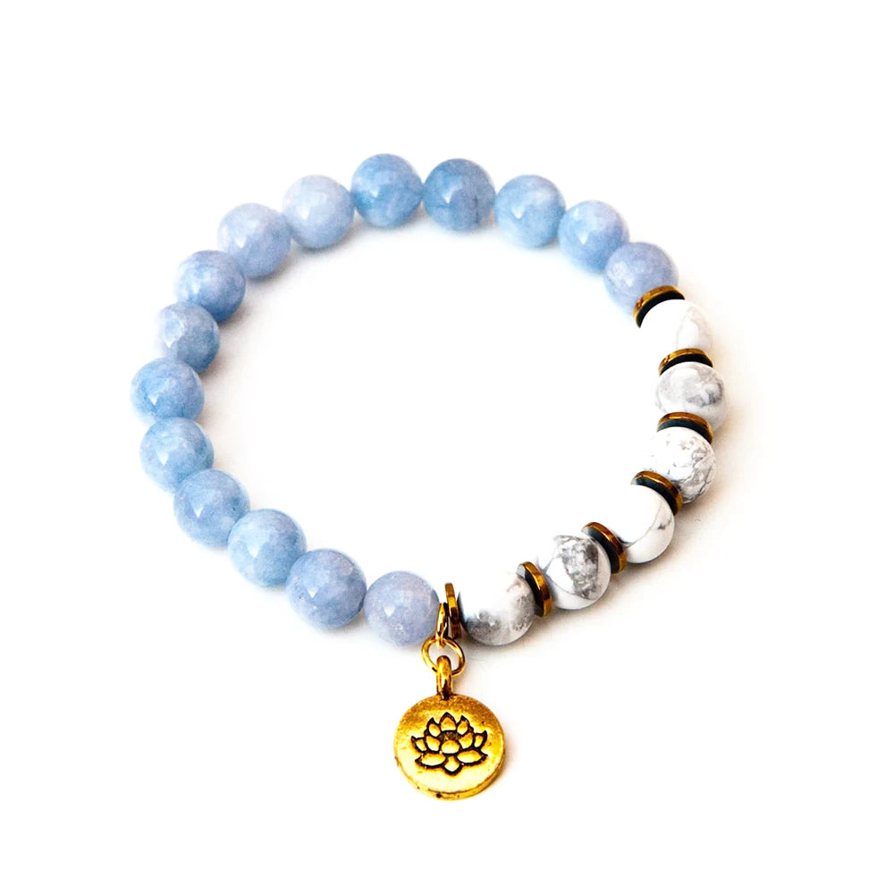 Ruberthen 8 mm Howlite Gemstone Lotus Yoga Mala Bracelet - A Meaningful Mother's Day Gift for Mindfulness and Style