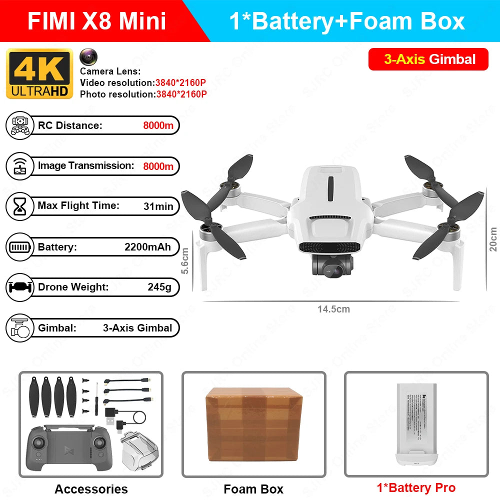 FIMI X8 Mini Pro 4K Ultra HD Drone with 5G FPV and Intelligent 3-Axis Gimbal Camera