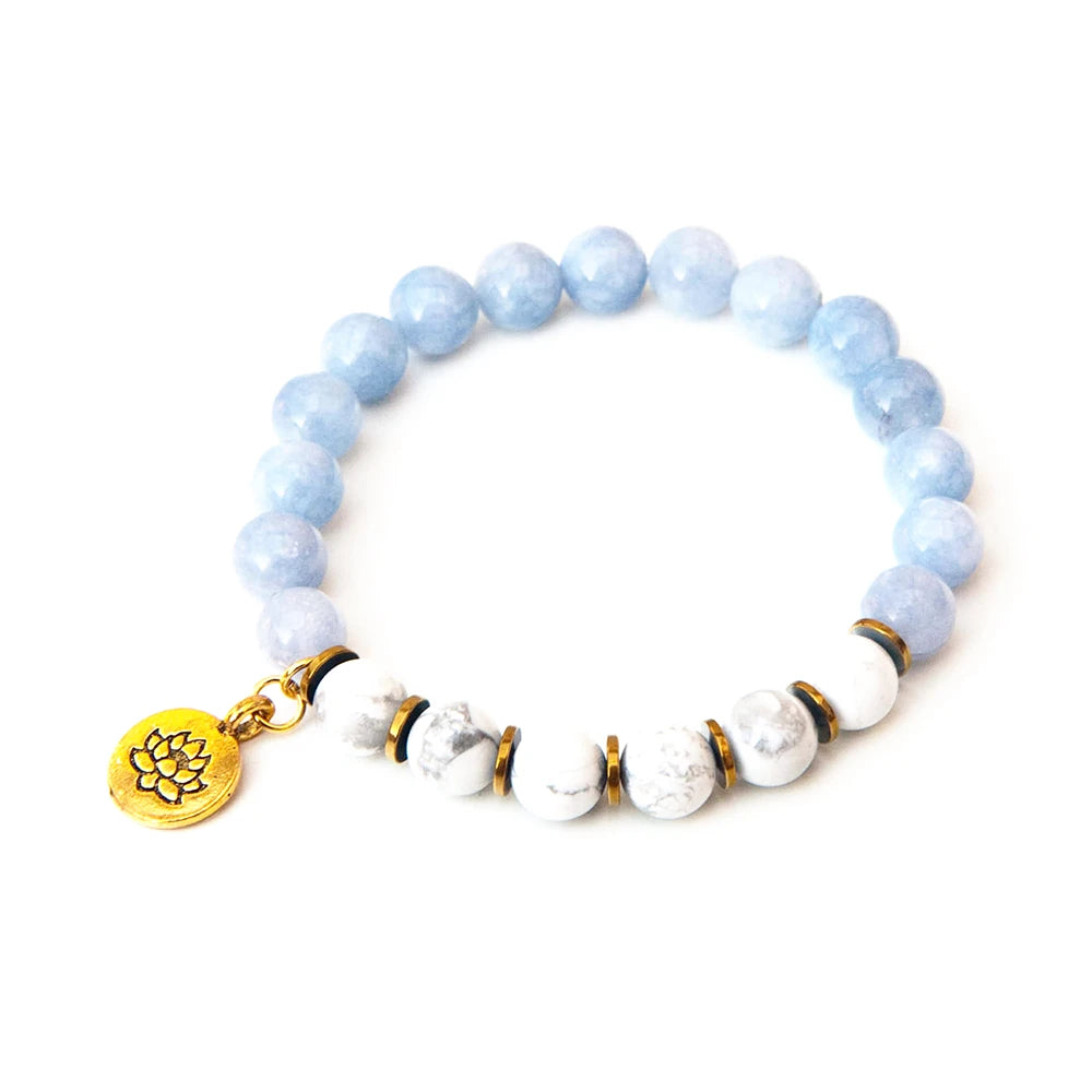 Ruberthen 8 mm Howlite Gemstone Lotus Yoga Mala Bracelet - A Meaningful Mother's Day Gift for Mindfulness and Style