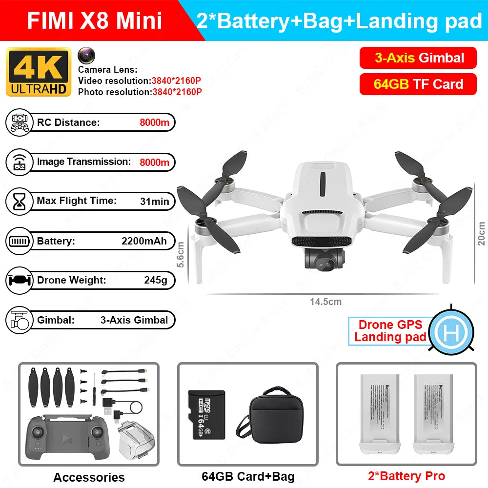 FIMI X8 Mini Pro 4K Ultra HD Drone with 5G FPV and Intelligent 3-Axis Gimbal Camera