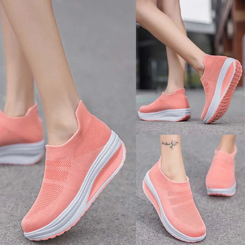 Chic Slip-On Thick Bottom Sneakers for Women - Vulcanized Fashion Footwear in Plus Sizes