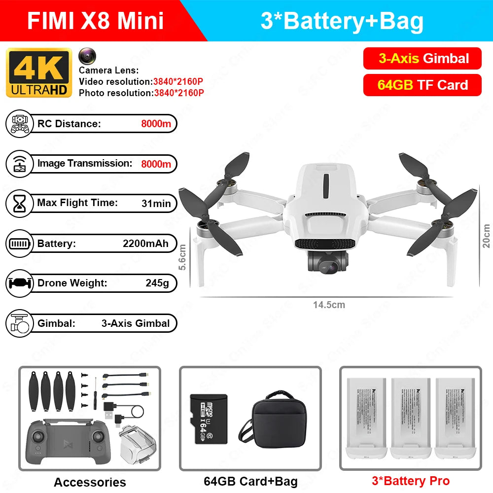 FIMI X8 Mini Pro 4K Ultra HD Drone with 5G FPV and Intelligent 3-Axis Gimbal Camera