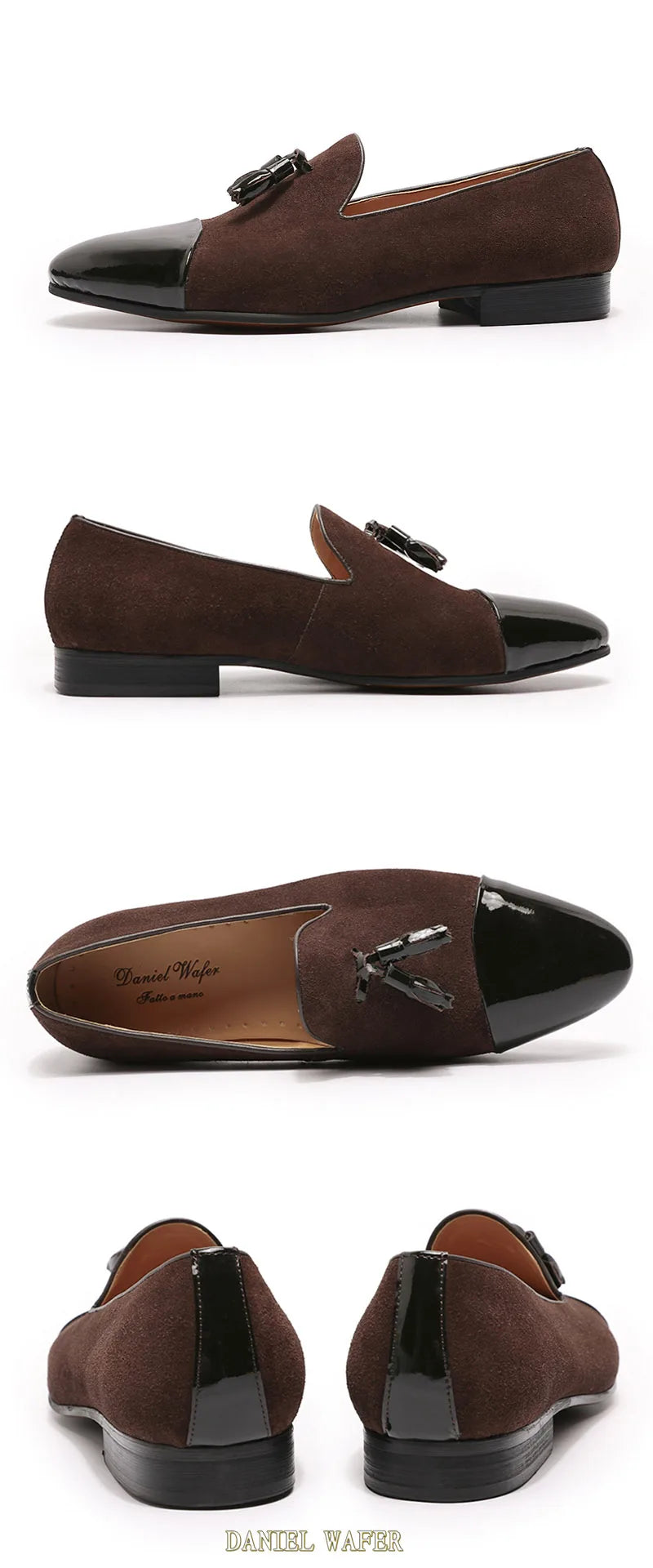 Stylish Men's Suede and Patent Leather Tassel Loafers - Perfect for Office and Weddings in Black & Brown