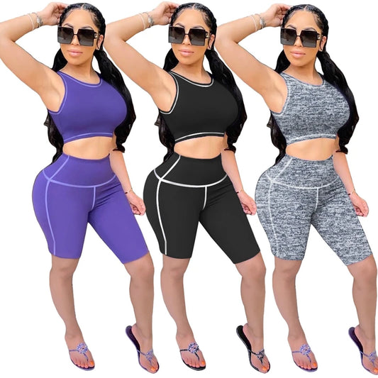 Chic Bodycon Co-Ord Set: Summer-Ready Crop Top & Biker Shorts Ensemble for Women