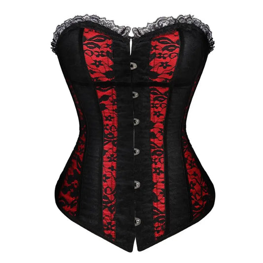 Elegant Floral Lace Corset Top - Women's Vintage Brocade Overbust Body Shaper Lingerie Plus Size Victorian Costume