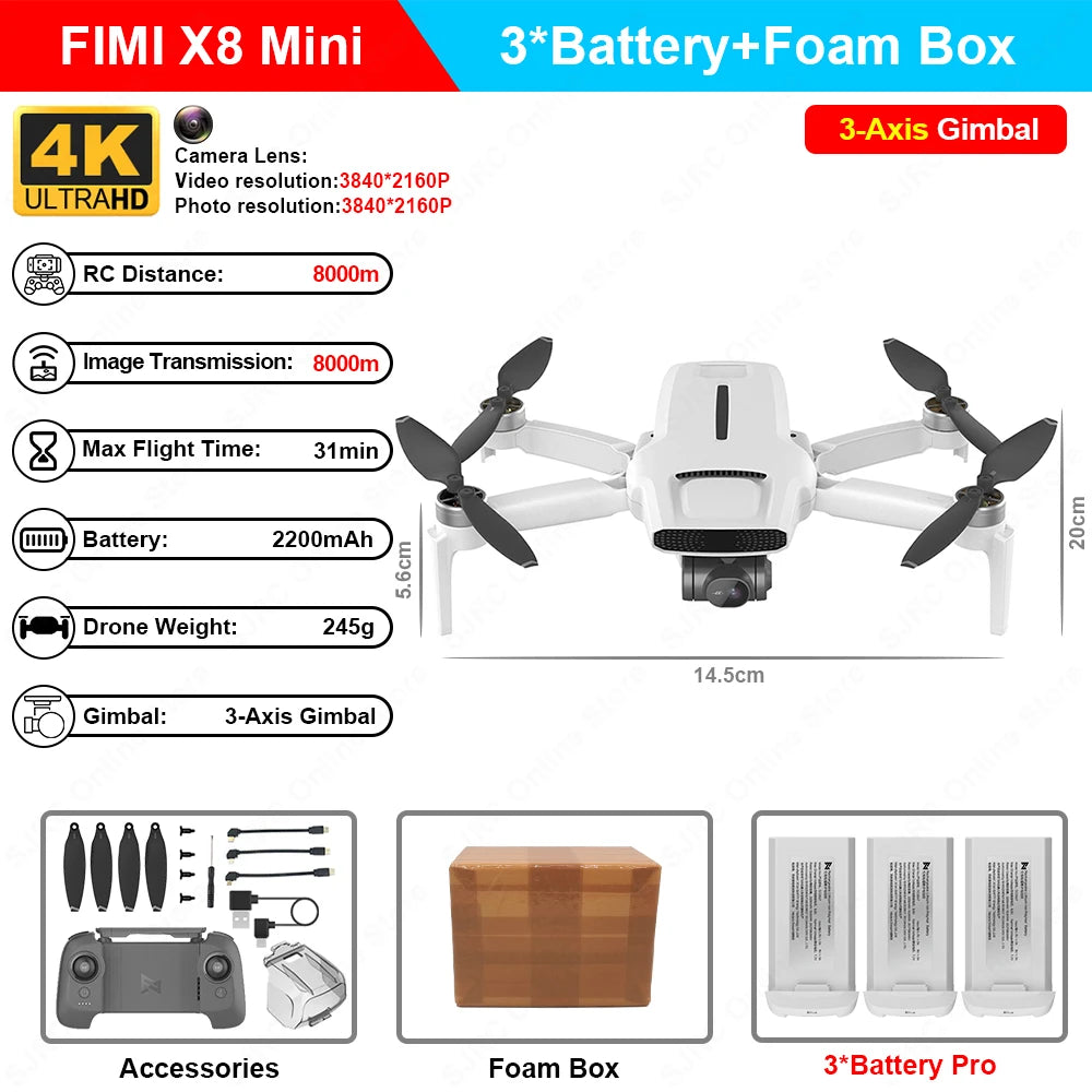 FIMI X8 Mini Pro 4K Ultra HD Drone with 5G FPV and Intelligent 3-Axis Gimbal Camera