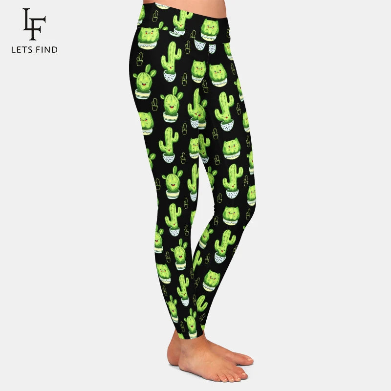 LETSFIND Cartoon Cactus High Waist Leggings for Women - Stylish and Comfortable Fitness Wear