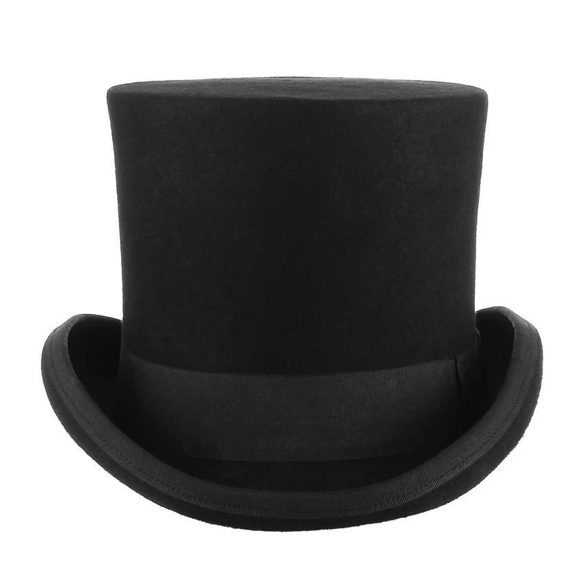 GEMVIE 17cm Premium Wool Felt High Top Hat - Classic Derby Cylinder Hat for Costumes and Formal Events