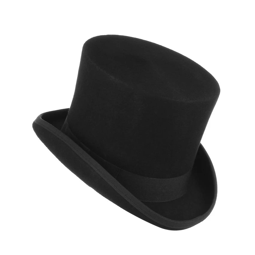 GEMVIE 17cm Premium Wool Felt High Top Hat - Classic Derby Cylinder Hat for Costumes and Formal Events