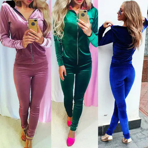 Chic Long Sleeve Bodycon Tracksuit Set for Women - Stylish Hoodie and Trousers Combo