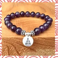 Aquarius Zodiac Charm Bracelet with Natural Purple Crystal - Ruberthen Aqua Marine Mala Yoga Jewelry for Women