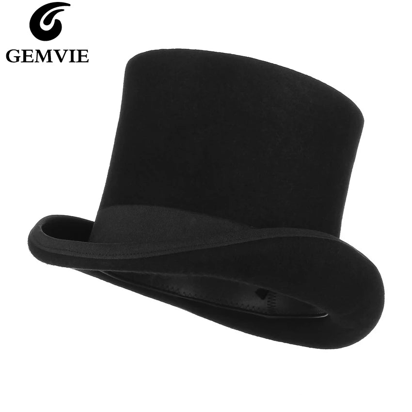 GEMVIE 17cm Premium Wool Felt High Top Hat - Classic Derby Cylinder Hat for Costumes and Formal Events