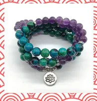 Aquarius Zodiac Charm Bracelet with Natural Purple Crystal - Ruberthen Aqua Marine Mala Yoga Jewelry for Women