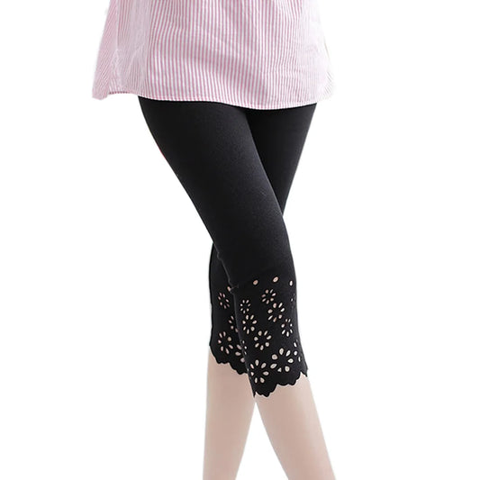 Floral Elegance: M-XXL Women's Comfortable Summer Leggings in Cotton-Knit Design