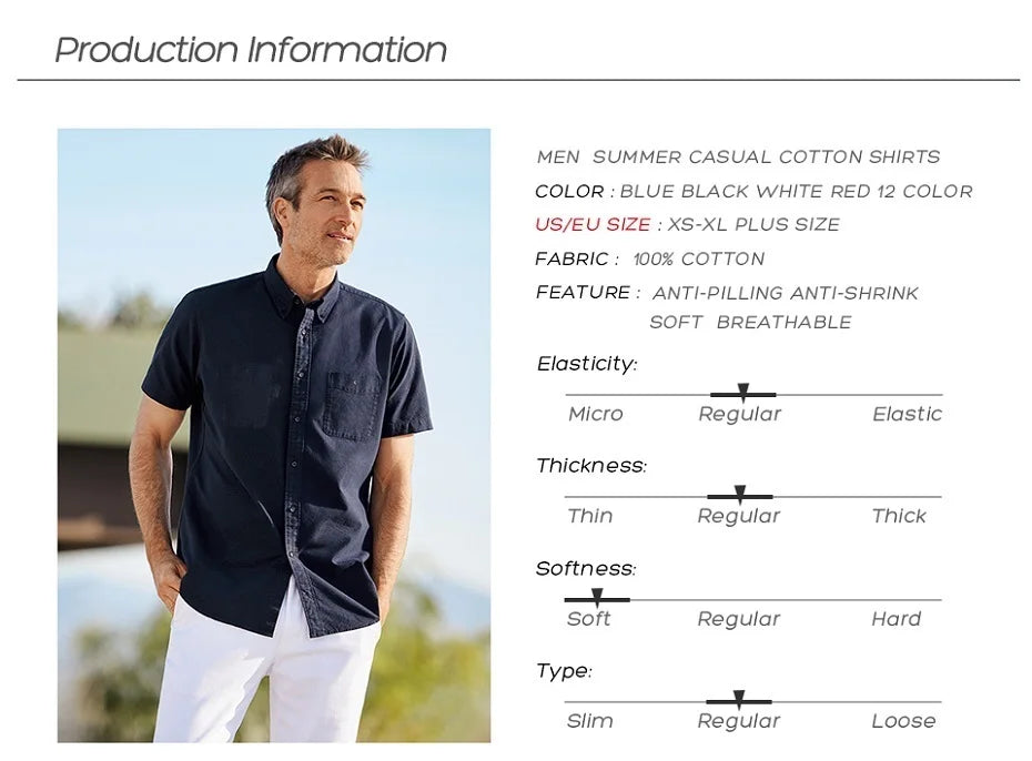 Xnxee Big & Tall Men's Summer Casual Cotton Shirts – Short Sleeve Relaxed Fit Woven Tops