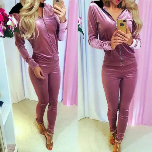 Chic Long Sleeve Bodycon Tracksuit Set for Women - Stylish Hoodie and Trousers Combo