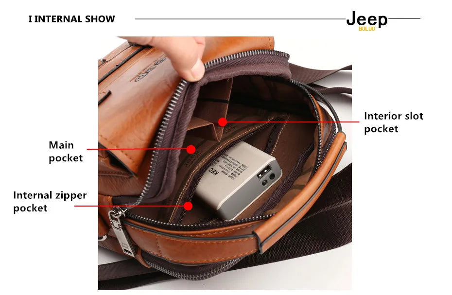 JEEP BULUO Multi-function Business Handbags Men New Man's Shoulder Bag Large Capacity Leather Messenger Bag Crossbody Big Brand