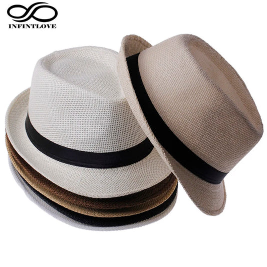 LUCKYLIANJI Unisex Parent-Child Straw Fedora Sun Hat for Spring & Summer Adventures