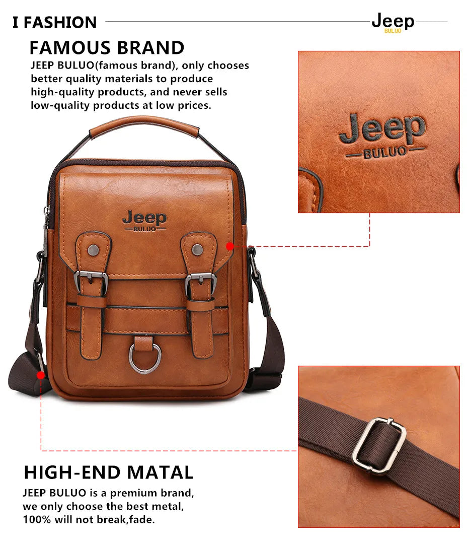 JEEP BULUO Multi-function Business Handbags Men New Man's Shoulder Bag Large Capacity Leather Messenger Bag Crossbody Big Brand