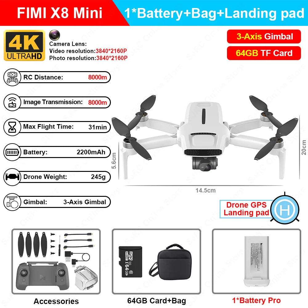 FIMI X8 Mini Pro 4K Ultra HD Drone with 5G FPV and Intelligent 3-Axis Gimbal Camera