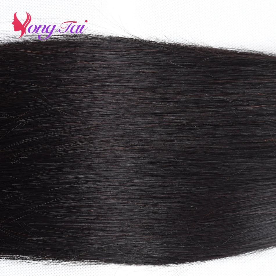 YuYongtai Premium Bone Straight Brazilian Hair Bundles with Closure - Double Weft Non-Remy Extensions