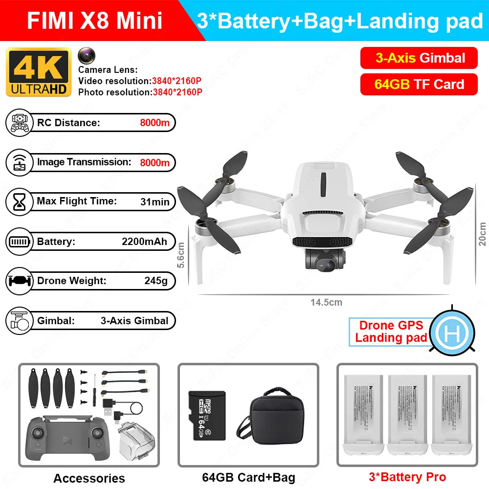 FIMI X8 Mini Pro 4K Ultra HD Drone with 5G FPV and Intelligent 3-Axis Gimbal Camera