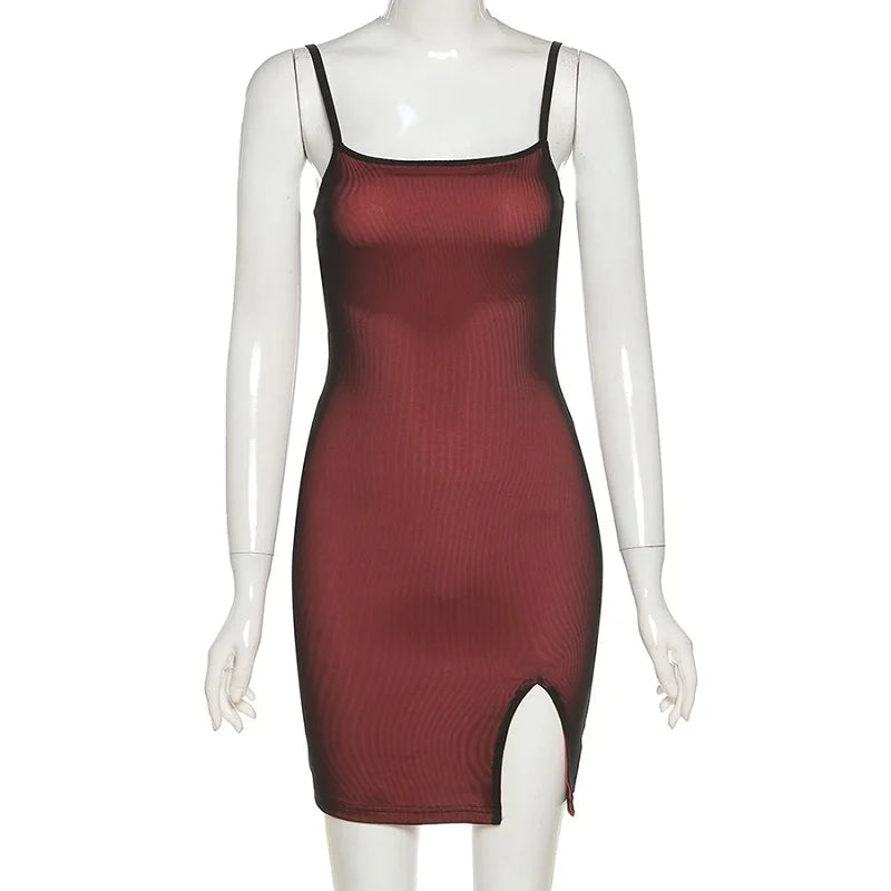 Mesh Double Layer Bodycon Dress for Women - Sleeveless Sexy Party Outfit with Elastic Bandage and Split Design for Trendy Clubwear 2024