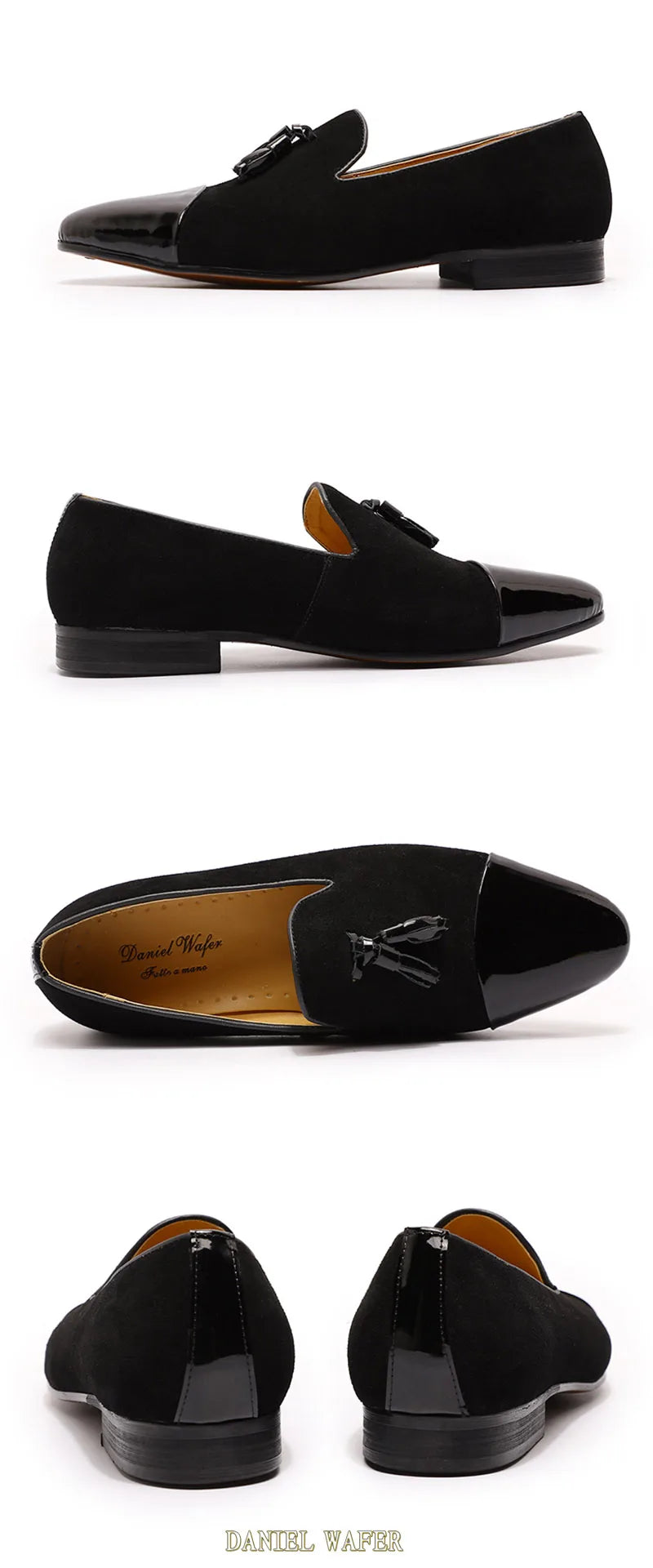 Stylish Men's Suede and Patent Leather Tassel Loafers - Perfect for Office and Weddings in Black & Brown