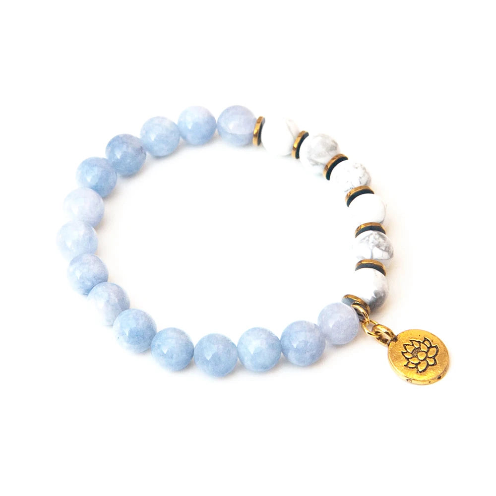 Ruberthen 8 mm Howlite Gemstone Lotus Yoga Mala Bracelet - A Meaningful Mother's Day Gift for Mindfulness and Style