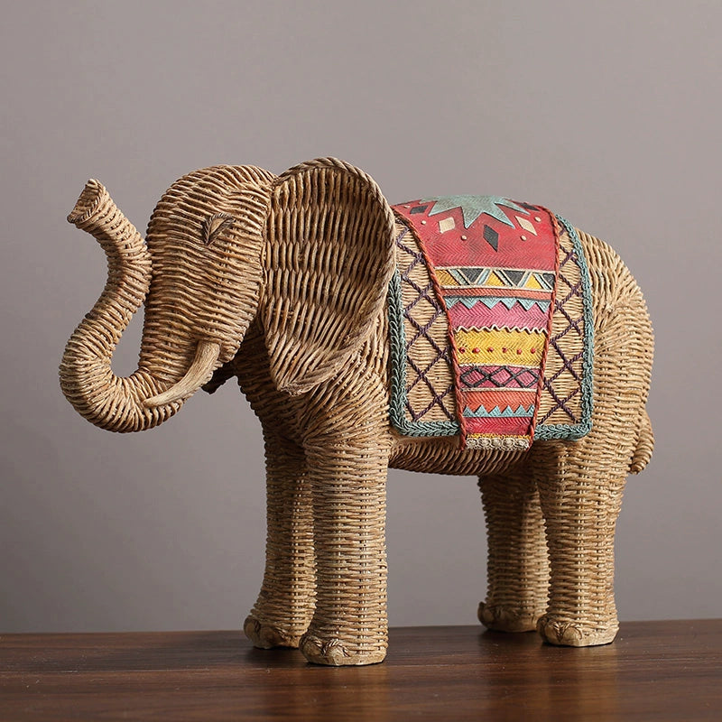 American Creative Rattan Pattern Elephant TV Cabinet Decoration Living Room Wine Cabinet Hallway Resin Artware Decorations Decoration