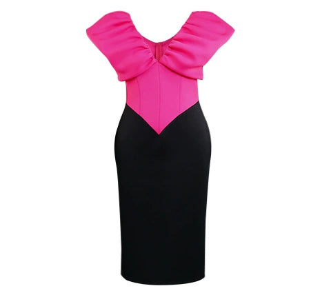 Chic Plus Size Color-Blocked Deep V-neck Glam Dress