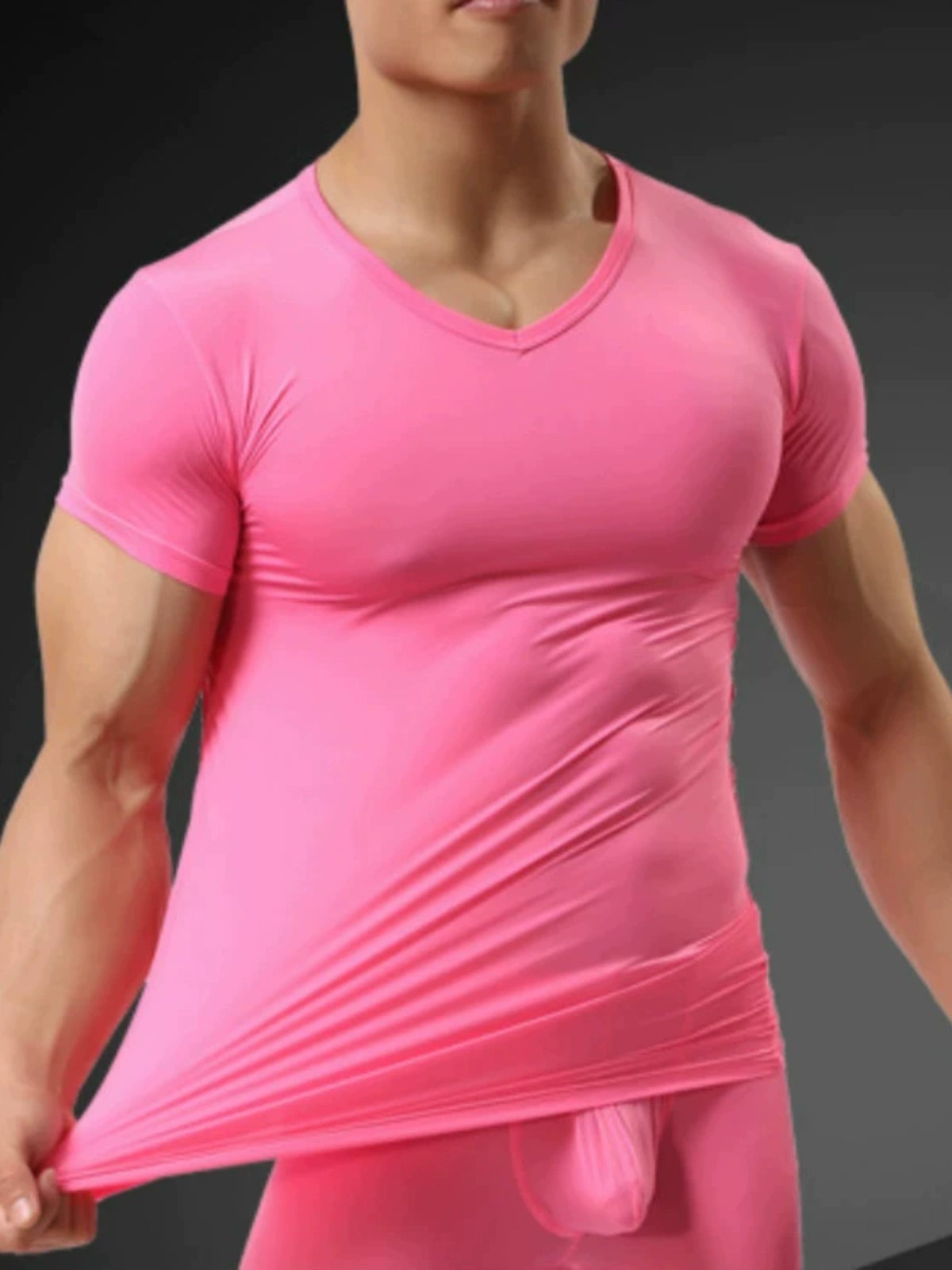 Men's Lightweight V-Neck Ice Silk Half Sleeve T-Shirt