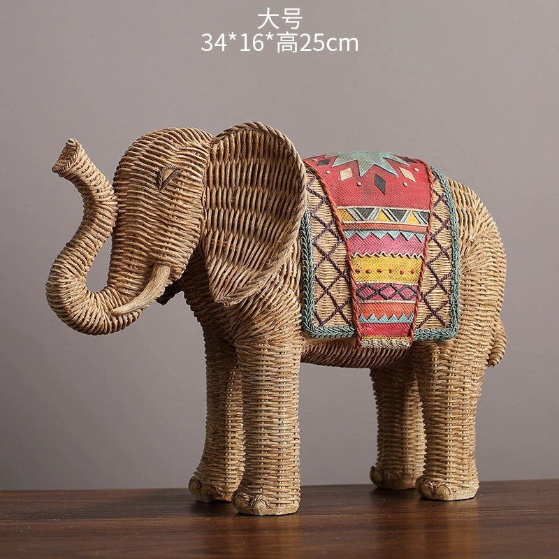 American Creative Rattan Pattern Elephant TV Cabinet Decoration Living Room Wine Cabinet Hallway Resin Artware Decorations Decoration