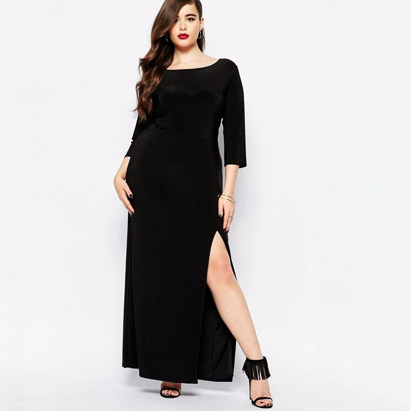 Plus Size Elegant Split Dress for Spring and Autumn