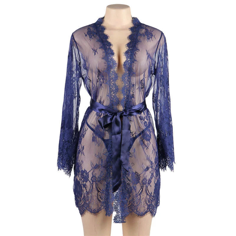 Luxe Lace Long Sleeve Sheer Robe for Alluring Nights