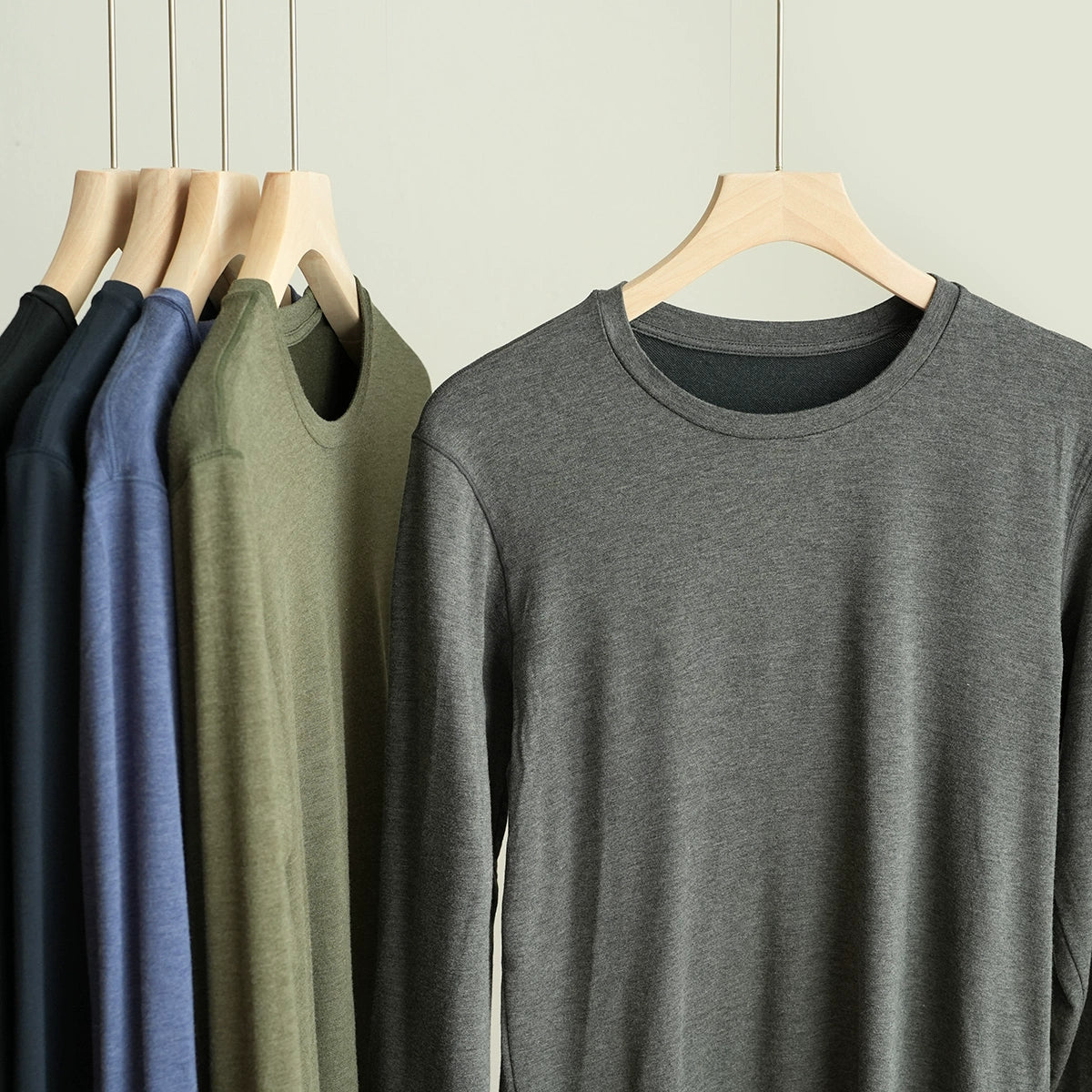 Men's Cozy Brushed Wool Long Sleeve Round Neck Shirt for Autumn Wear