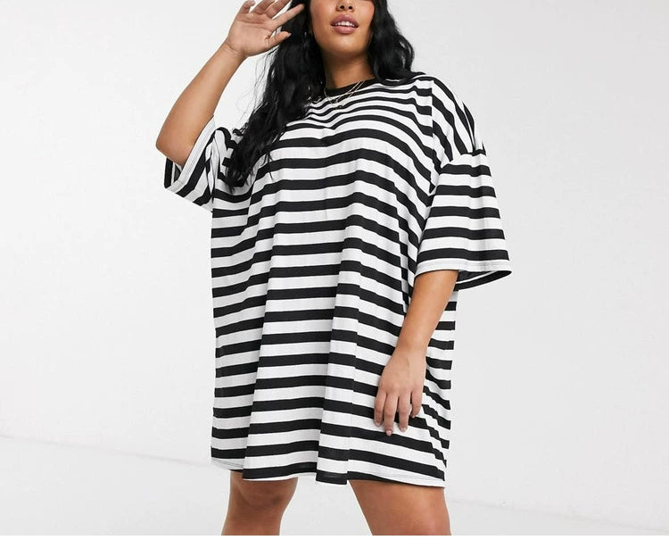 Plus Size Women's Mid-Length T-Shirt Dress for Spring and Summer