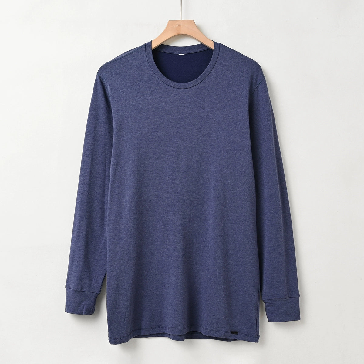 Men's Cozy Brushed Wool Long Sleeve Round Neck Shirt for Autumn Wear