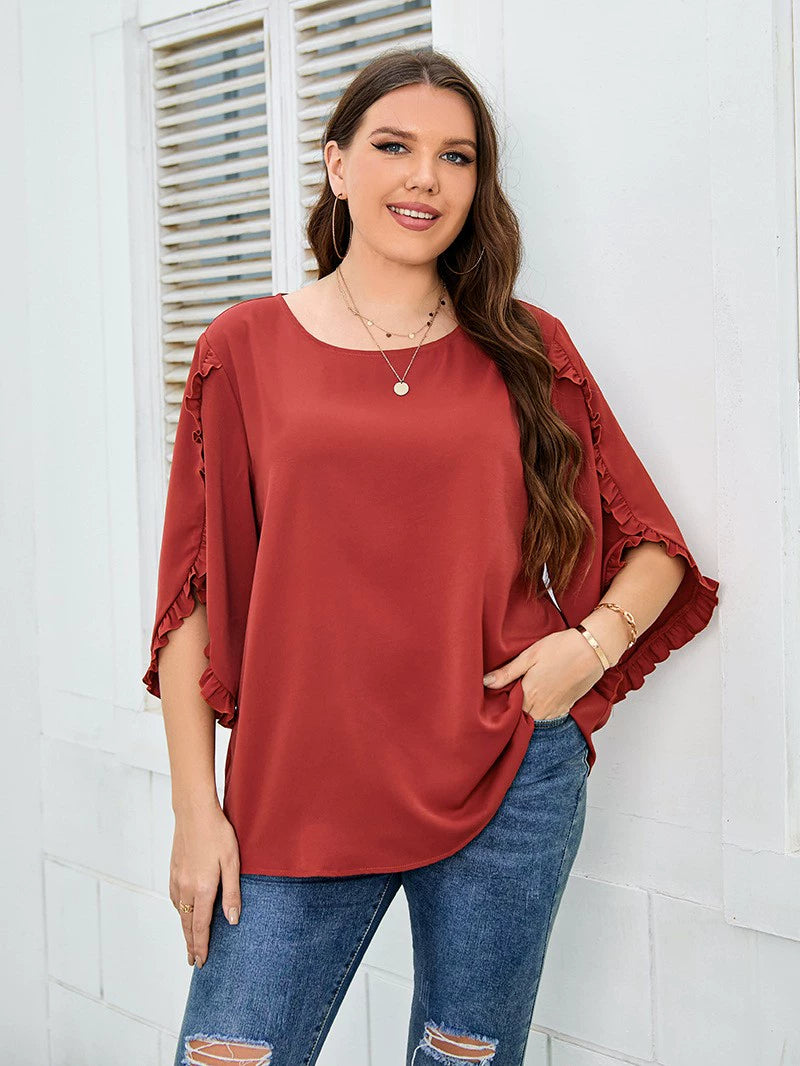 Stylish Plus Size Women's Half Sleeve Red Shirt for Ultimate Comfort