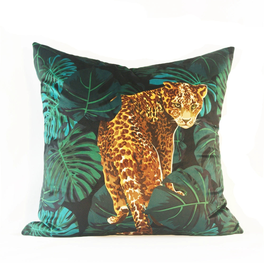 Retro Jungle Plant Golden Leopard Tiger Pattern Jungle Green Olive Green Pillow Cushion Leopard Pattern Tiger Head Bed & Breakfast Soft Outfit