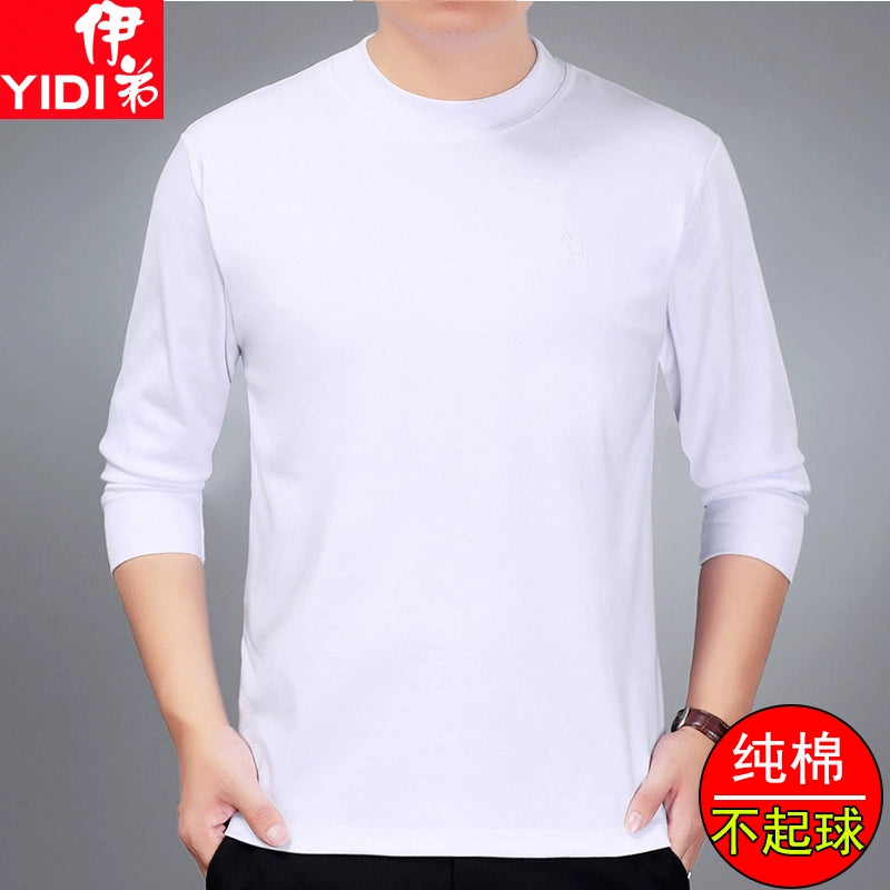 Cotton Long-Sleeve Half-Neck T-Shirt for Stylish Middle-Aged Dads