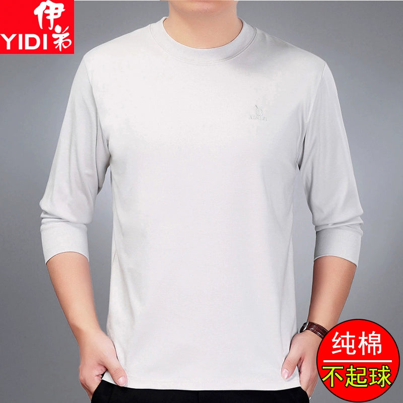 Cotton Long-Sleeve Half-Neck T-Shirt for Stylish Middle-Aged Dads