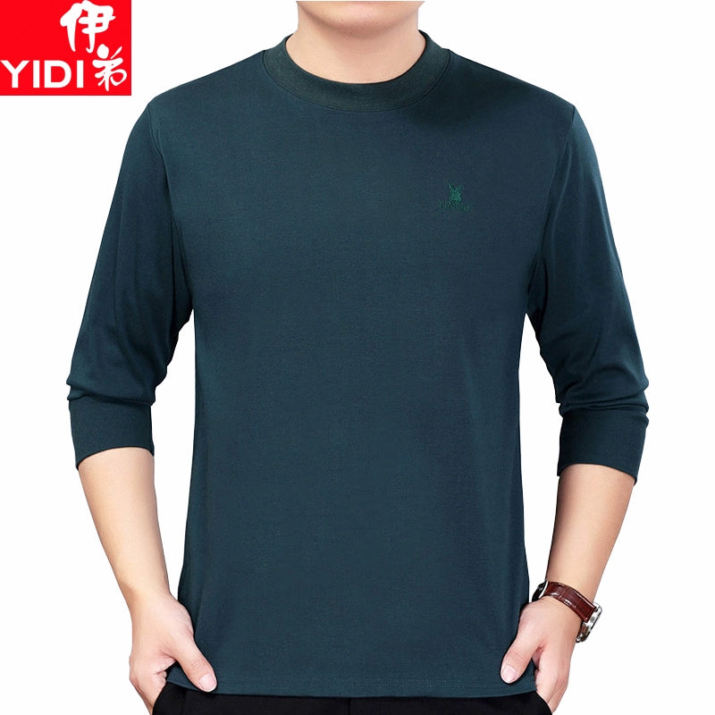 Cotton Long-Sleeve Half-Neck T-Shirt for Stylish Middle-Aged Dads